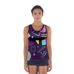 Retrowave Aesthetic Vaporwave Retro Memphis Pattern 80s Design 3d Geometric Shapes Sport Tank Top  by genx