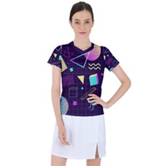 Retrowave Aesthetic Vaporwave Retro Memphis Pattern 80s Design 3d Geometric Shapes Women s Mesh Sports Top by genx