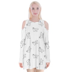 Messy Life Phrase Motif Typographic Pattern Velvet Long Sleeve Shoulder Cutout Dress by dflcprintsclothing