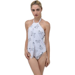Messy Life Phrase Motif Typographic Pattern Go With The Flow One Piece Swimsuit by dflcprintsclothing