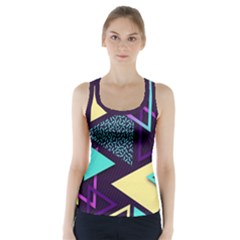 Retrowave Aesthetic Vaporwave Retro Memphis Triangle Pattern 80s Yellow Turquoise Purple Racer Back Sports Top by genx