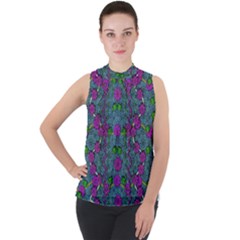The Most Beautiful Flower Forest On Earth Mock Neck Chiffon Sleeveless Top by pepitasart