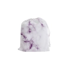 White Marble Violet Purple Veins Accents Texture Printed Floor Background Luxury Drawstring Pouch (small) by genx