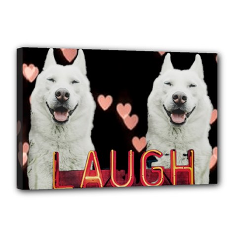 Laughing Dogs Canvas 18  X 12  (framed) by myuique