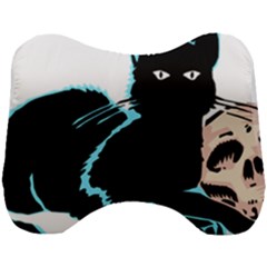 Black Cat & Halloween Skull Head Support Cushion by gothicandhalloweenstore
