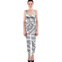 Phone Dial Communication Technology One Piece Catsuit by Wegoenart