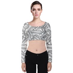 Phone Dial Communication Technology Velvet Long Sleeve Crop Top by Wegoenart