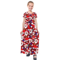 Nicholas Santa Christmas Pattern Kids  Short Sleeve Maxi Dress by Wegoenart
