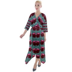 Forest Roses On Decorative Wood Quarter Sleeve Wrap Front Maxi Dress by pepitasart