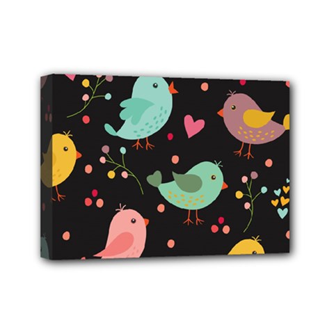 Birds Cute Pattern Background Mini Canvas 7  X 5  (stretched) by Vaneshart