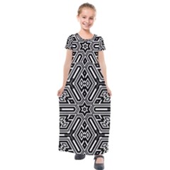 Grid Pattern Backdrop Seamless Design Geometric Patterns Line Kids  Short Sleeve Maxi Dress by Vaneshart