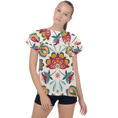 Baatik Print  Ruffle Collar Chiffon Blouse by designsbymallika