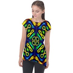 Pattern Geometric Glow Colors Lines Seamless Cap Sleeve High Low Top by Vaneshart