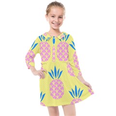 Summer Pineapple Seamless Pattern Kids  Quarter Sleeve Shirt Dress by Sobalvarro