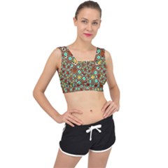 Colorful Modern Geometric Print Pattern V-back Sports Bra by dflcprintsclothing