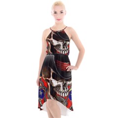 Confederate Flag Usa America United States Csa Civil War Rebel Dixie Military Poster Skull High-low Halter Chiffon Dress  by Sapixe