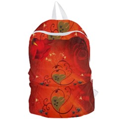 Golden Heart On Vintage Background Foldable Lightweight Backpack by FantasyWorld7