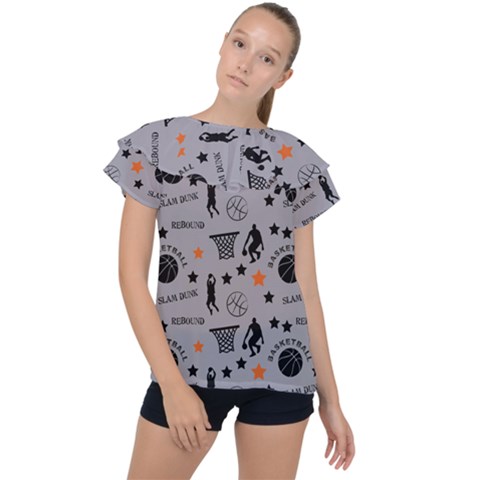 Slam Dunk Basketball Gray Ruffle Collar Chiffon Blouse by mccallacoulturesports