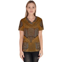 Wonderful Elephant Women s V-neck Scrub Top by FantasyWorld7