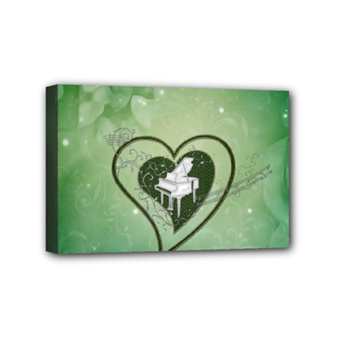 Music, Piano On A Heart Mini Canvas 6  X 4  (stretched) by FantasyWorld7