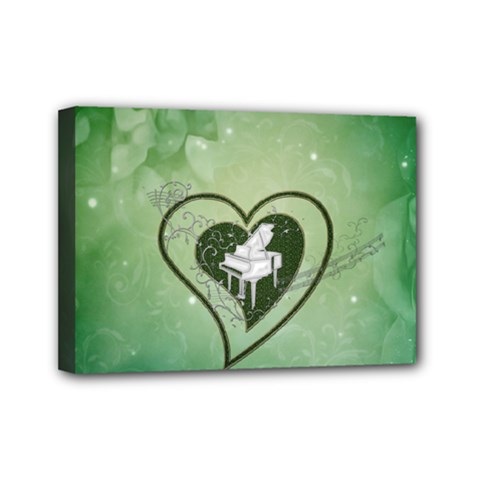 Music, Piano On A Heart Mini Canvas 7  X 5  (stretched) by FantasyWorld7