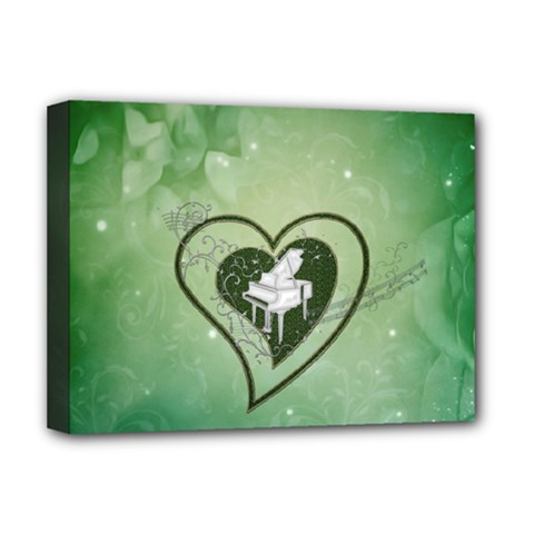 Music, Piano On A Heart Deluxe Canvas 16  X 12  (stretched)  by FantasyWorld7