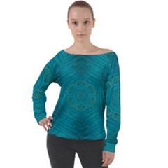 Spiritual Sun Is Raising Over The Peace Of Mind Sea Off Shoulder Long Sleeve Velour Top by pepitasart