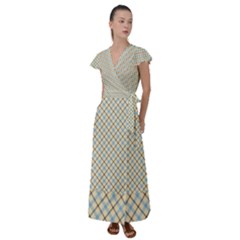 Plaid 2 Plain Tartan Flutter Sleeve Maxi Dress by dressshop