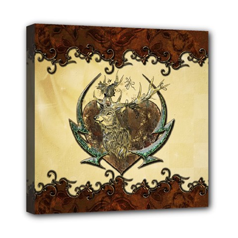 Wonderful Deer With Leaves And Hearts Mini Canvas 8  X 8  (stretched) by FantasyWorld7