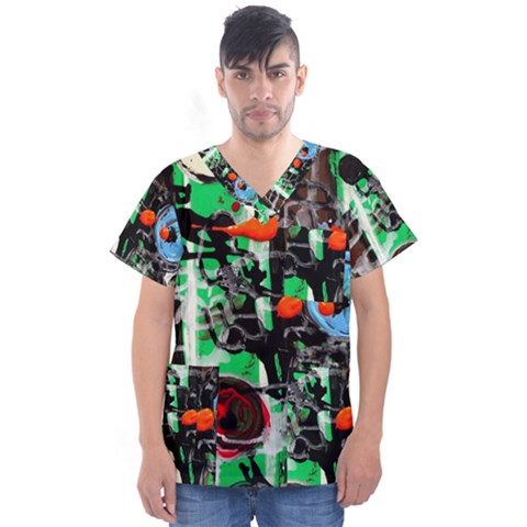 Dots And Stripes 1 1 Men s V-neck Scrub Top by bestdesignintheworld
