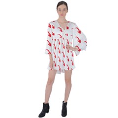Create Your Own Custom Online Full Print Blank Template V-neck Flare Sleeve Mini Dress by startdesign