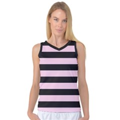 Black And Light Pastel Pink Large Stripes Goth Mime French Style Women s Basketball Tank Top by genx