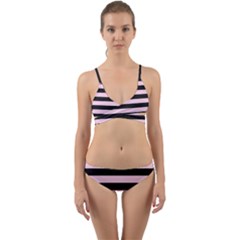 Black And Light Pastel Pink Large Stripes Goth Mime French Style Wrap Around Bikini Set by genx