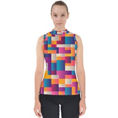Abstract Geometry Blocks Mock Neck Shell Top by Bajindul