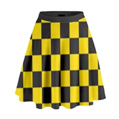 Checkerboard Pattern Black And Yellow Ancap Libertarian High Waist Skirt by snek