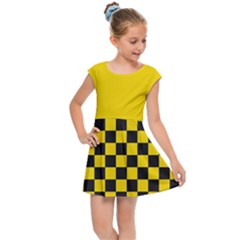 Checkerboard Pattern Black And Yellow Ancap Libertarian Kids  Cap Sleeve Dress by snek