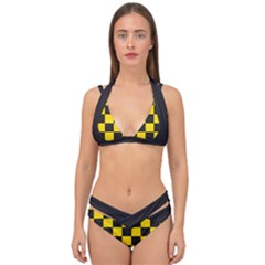 Checkerboard Pattern Black And Yellow Ancap Libertarian Double Strap Halter Bikini Set by snek