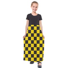 Checkerboard Pattern Black And Yellow Ancap Libertarian Kids  Short Sleeve Maxi Dress by snek
