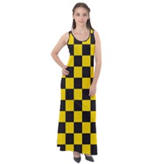 Checkerboard Pattern Black And Yellow Ancap Libertarian Sleeveless Velour Maxi Dress by snek