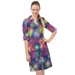 Abstract Background Graphic Space Long Sleeve Mini Shirt Dress by Bajindul