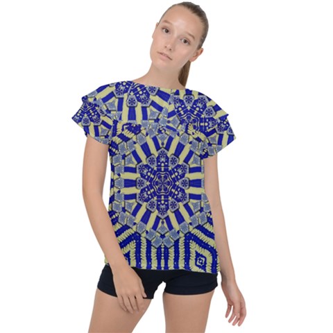 Wood Flower And Matches Mandala Vintage Ruffle Collar Chiffon Blouse by pepitasart