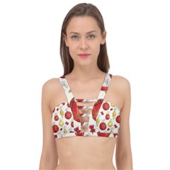 Vintage Christmas Pattern Background Cage Up Bikini Top by Vaneshart