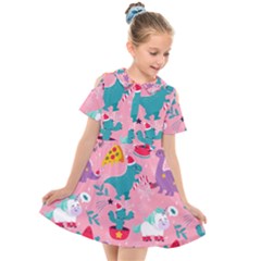 Colorful Funny Christmas Pattern Ho Ho Ho Kids  Short Sleeve Shirt Dress by Vaneshart