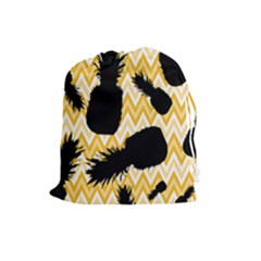 Ananas Chevrons Noir/jaune Drawstring Pouch (large) by kcreatif