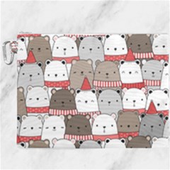 Cute Adorable Bear Merry Christmas Happy New Year Cartoon Doodle Seamless Pattern Canvas Cosmetic Bag (xxxl) by Vaneshart