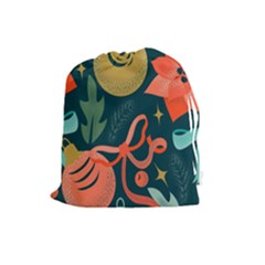 Colorful Vintage Christmas Pattern Drawstring Pouch (large) by Vaneshart