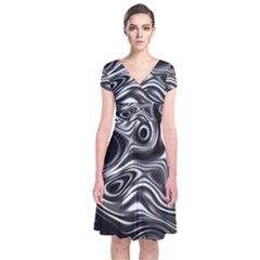 Wave Abstract Lines Short Sleeve Front Wrap Dress by HermanTelo