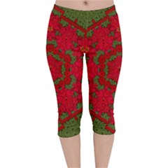Bloom In Yule  Mandala Season Colors Velvet Capri Leggings  by pepitasart