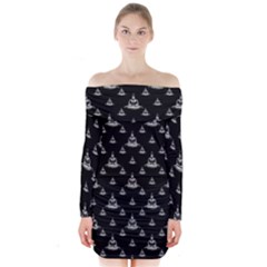 Buddhism Motif Print Pattern Design Long Sleeve Off Shoulder Dress by dflcprintsclothing