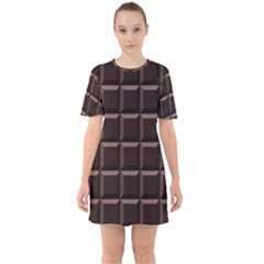 Dark Chocolate Seamless Pattern Sweet Texture Sixties Short Sleeve Mini Dress by Wegoenart